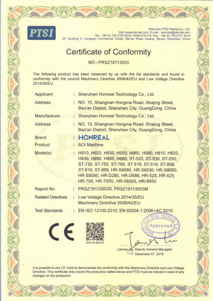 ประเทศจีน Shenzhen Honreal Technology Co.,Ltd รับรอง